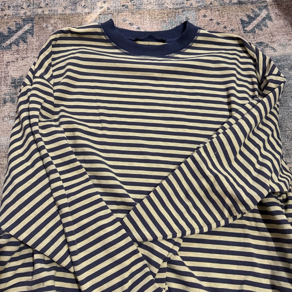 Lioness Navy and Cream Striped Long Sleeve Top